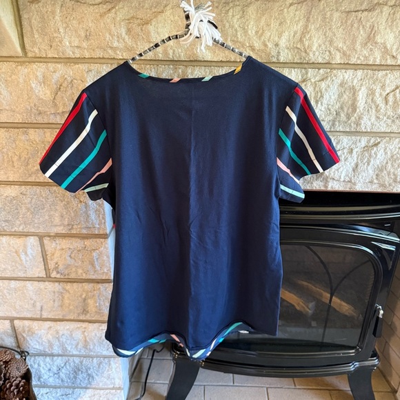 Van Heusen Blue and Multicolor Stripe Fitted Short Sleeve Blouse Medium - Picture 4 of 4